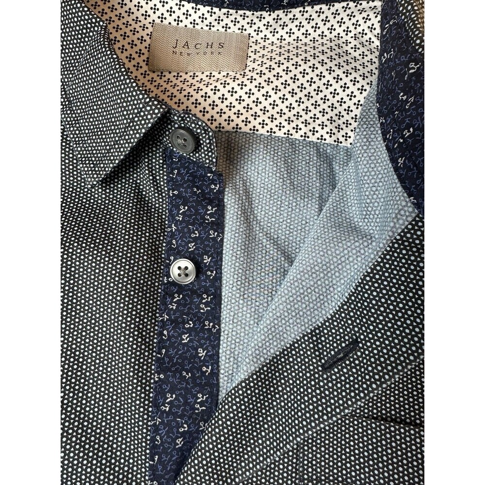 Ted Baker Style Dress Shirt by Jachs Men Size M Flip Cuff Long Sleeve Navy White - Picture 2 of 8
